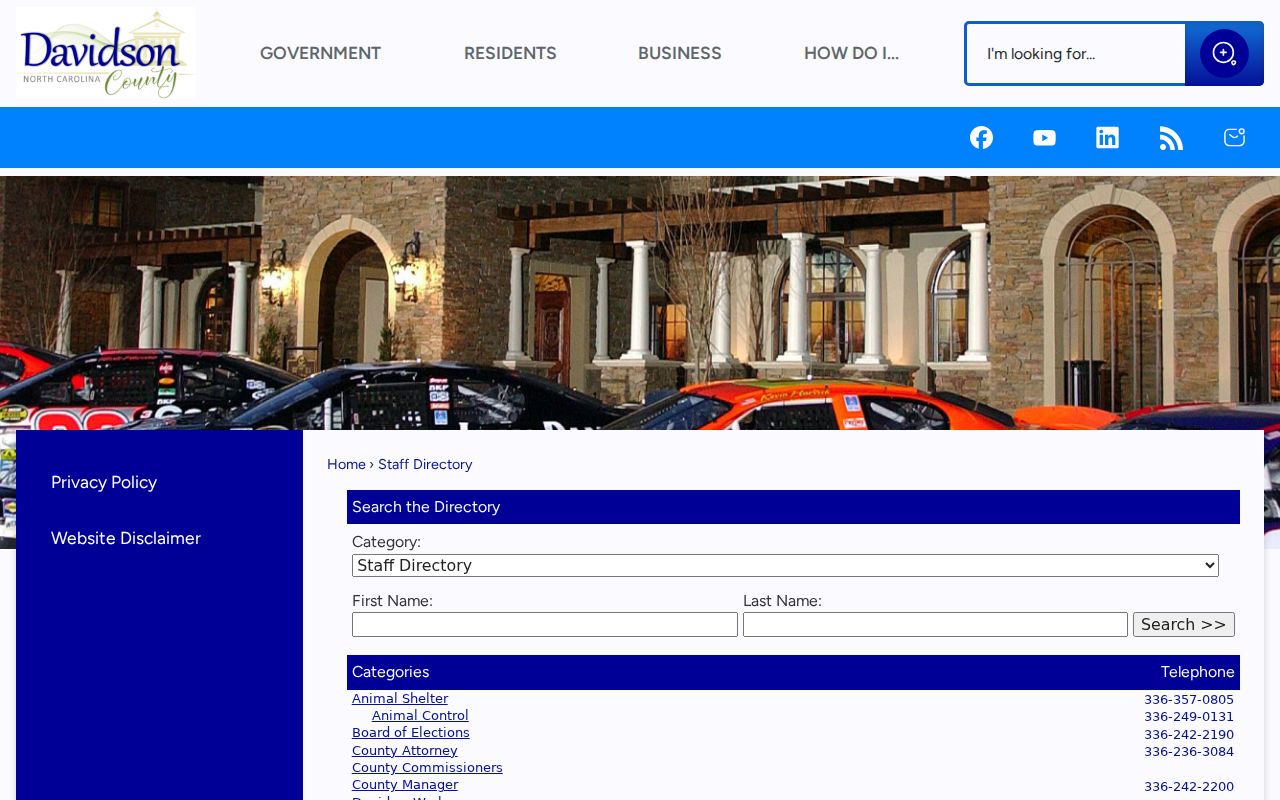 Thomasville people directories view of the Davidson County department and staff directory